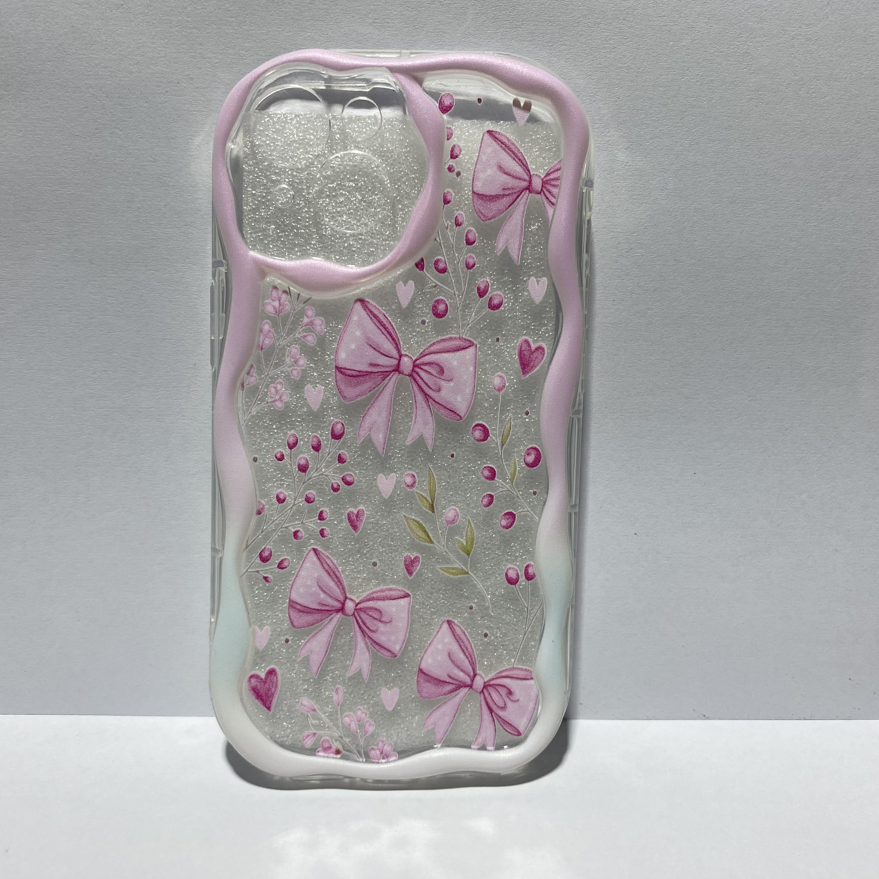 Capa para iPhone 15 - Laços Rosa com Glitter